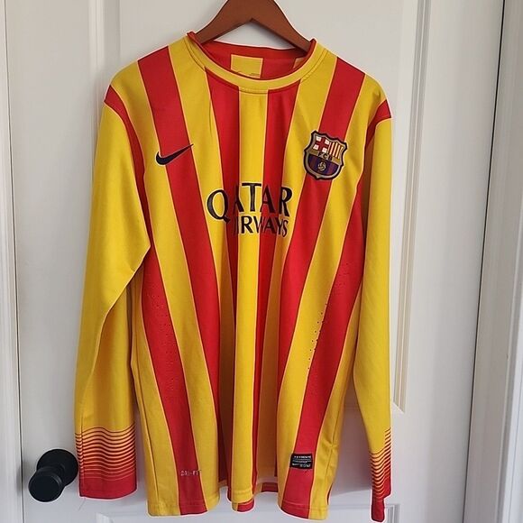 Nike FC Barcelona 2013/2014 Away Football Soccer Jersey Long Sleeve Large Stripe - Picture 1 of 12
